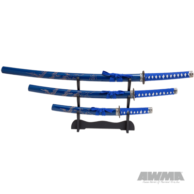 Carved Dragon Samurai Sword Set - Blue