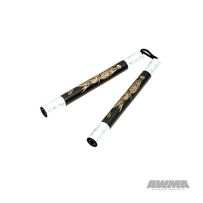 Demo II Black Practice Foam Nunchaku with Gold Dragon